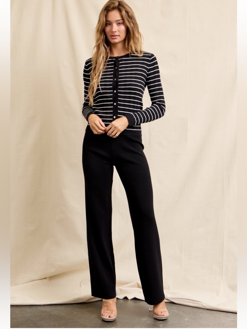 269. Black & White Striped Knit two piece set